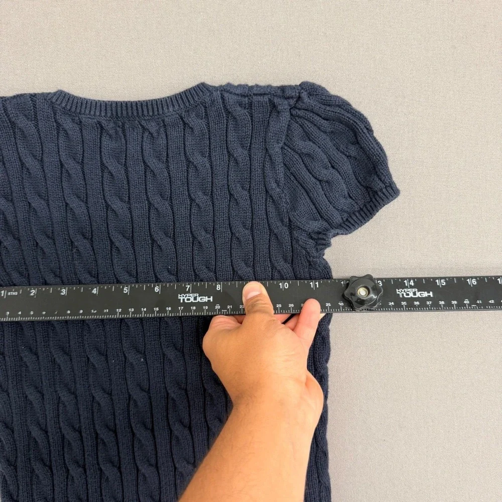 Ralph Lauren Girls Navy Blue Cable Knit Ruffle Hem Sweater Dress Size 6X pony